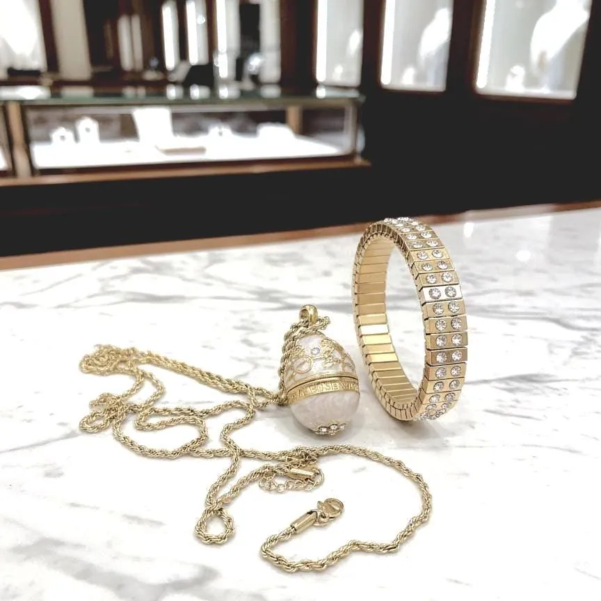 Pierre Lorren Faberge Egg Necklace Pendant Bracelet - Faberge Style Egg - Bridal Shower Gift - Fabergé Easter Egg Handmade 24k Gold Swarovski