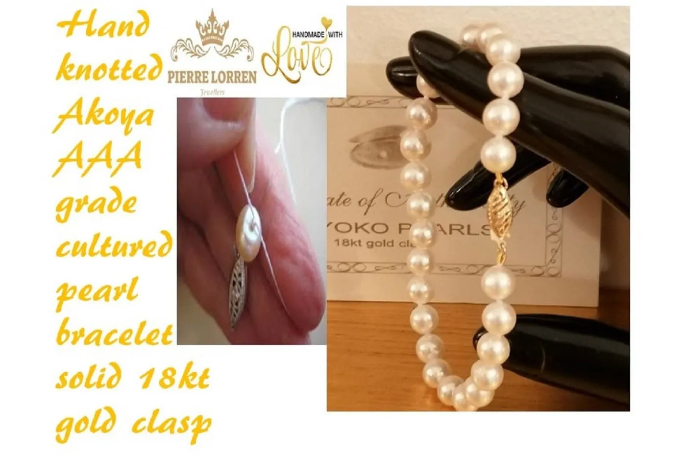 Saltwater Akoya Pearl bracelet with 18k solid gold clasp, featuring Japanese cultured Akoya pearls. This bracelet is a perfect bridal wedding gift or Christmas gift for women.