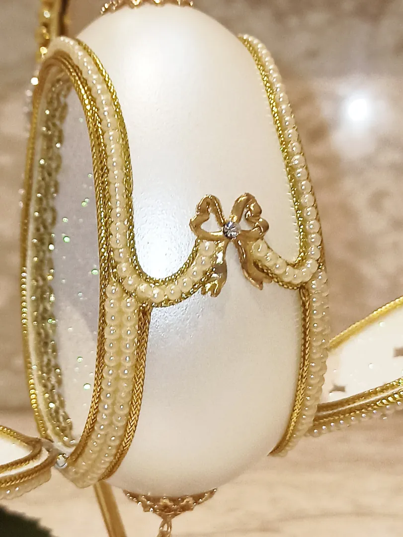 Faberge Egg Wedding Anniversary Gift, Hand-Carved Natural Egg, 24K Gold, Heirloom Collectibles by PierreLorren