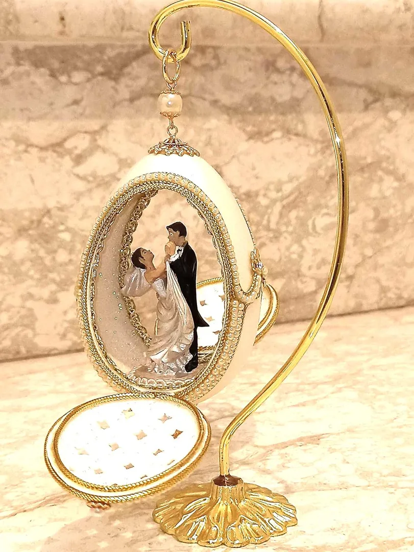 Faberge Egg Wedding Anniversary Gift, Hand-Carved Natural Egg, 24K Gold, Heirloom Collectibles by PierreLorren