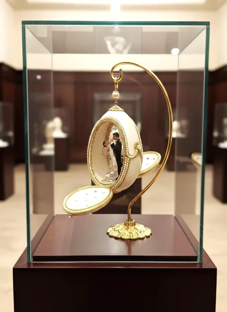 Faberge Egg Wedding Anniversary Gift, Hand-Carved Natural Egg, 24K Gold, Heirloom Collectibles by PierreLorren