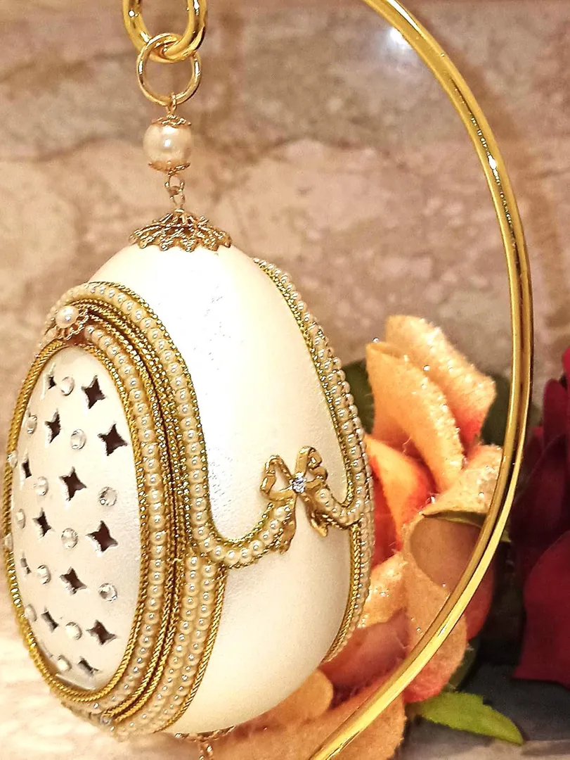 Faberge Egg Wedding Anniversary Gift, Hand-Carved Natural Egg, 24K Gold, Heirloom Collectibles by PierreLorren