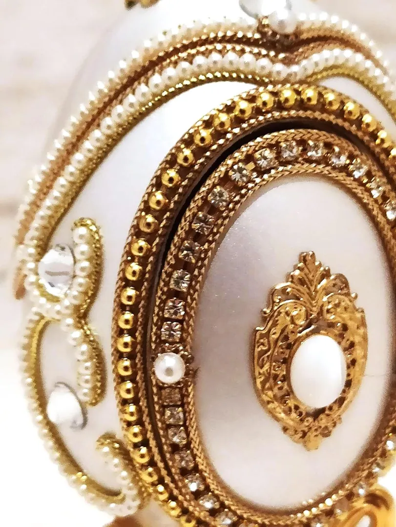 1999 Natural Egg Faberge Egg Music Box • Hand-Carved Photo Frame • Faberge Trinket Box - 24K Gold - Swarovski • Vintage Trinket Box
