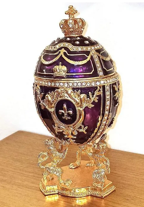 IMPERIAL Amethyst Fabergé Egg Style Jewelry Trinket Box • 24k Gold • 300 Swarovski • Handmade Collectors Egg by Pierre Lorren