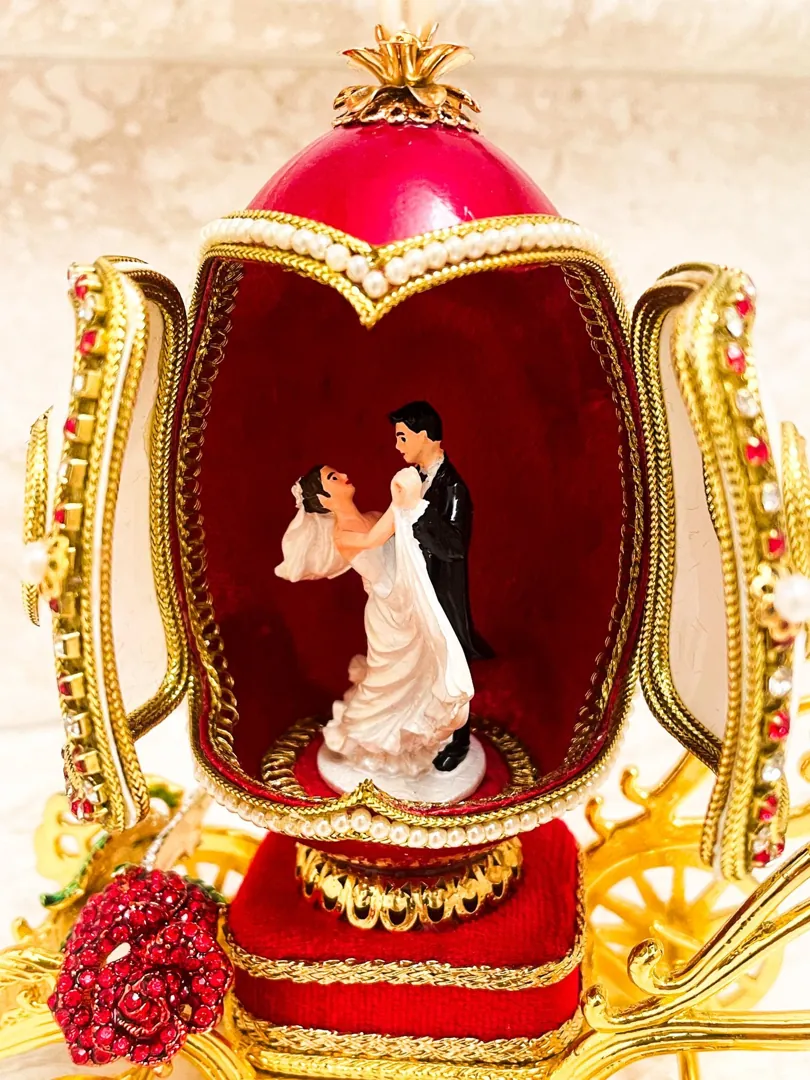 Faberge-Style Carriage Faberge Egg Music Box: Ruby 40th Wedding Anniversary Natural Egg Handmade PierreLorren