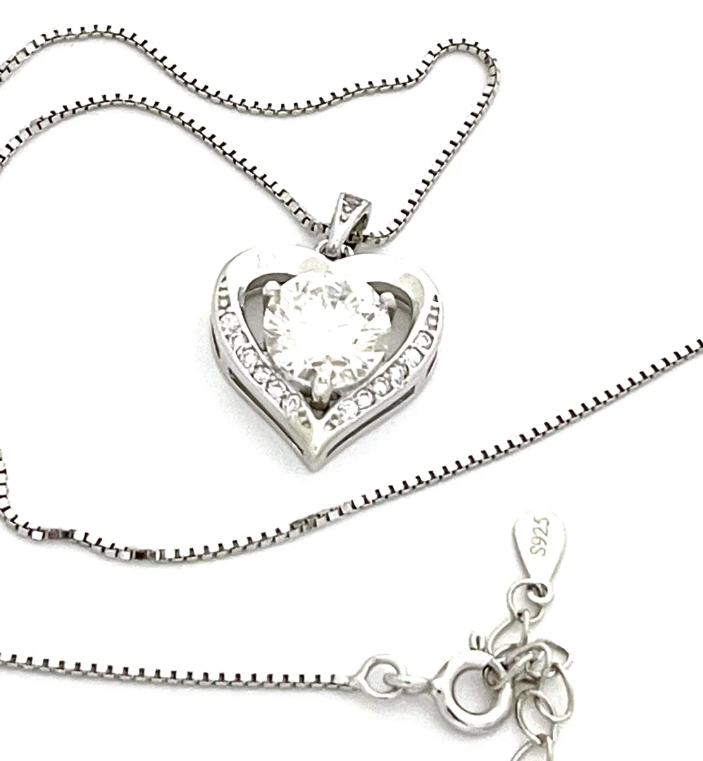 Handmade Diamond Necklace Heart Shaped Pendant Diamond Heart Jewelry Valentine's Day Gift Fine Jewelry White Gold 18K Sterling Silver Gifts