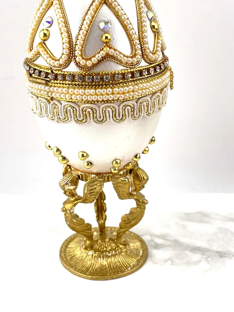1996 Faberge Egg Holy Trinity Protection Egg Fabergé-Style Musical Jewelry Box - New Mom Heirloom - Angels Pure Gold HANDMADE Pierre Lorren