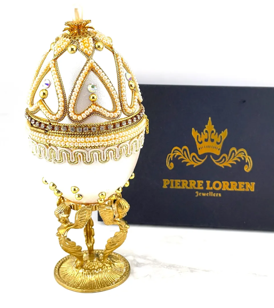 1996 Faberge Egg Holy Trinity Protection Egg Fabergé-Style Musical Jewelry Box - New Mom Heirloom - Angels Pure Gold HANDMADE Pierre Lorren