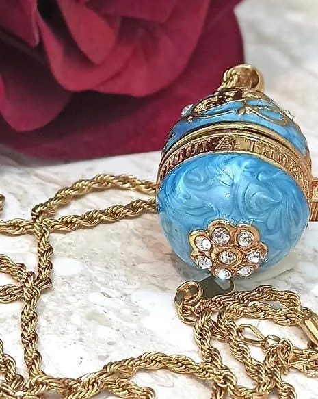 Pierre Lorren - Faberge Egg Music Box - Faberge Style Egg Trinket Boxes - Silk Interior - Topaz & Pure Gold Decor Natural Egg Handmade 1985