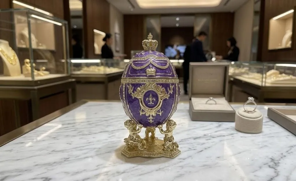 Unique Purple Marble Swirl Fabergé Egg Home Decor Faberge Style Eggs Swarovski Pure Gold Decor Handmade Gifts for Wedding Day Bride-to-Be Gift