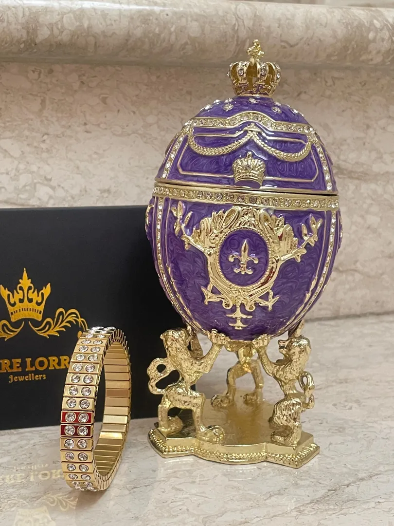Unique Purple Marble Swirl Fabergé Egg Home Decor Faberge Style Eggs Swarovski Pure Gold Decor Handmade Gifts for Wedding Day Bride-to-Be Gift