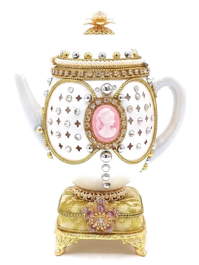 1991 Cameo Faberge Egg Music Box Natural Egg Faberge Style Egg + Faberge Necklace 35th Birthday Wife Gifts Fabergé Egg Handmade Vintage Egg