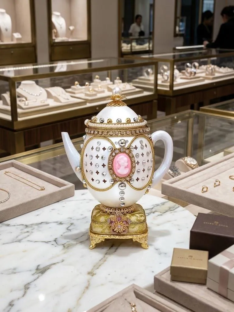 1991 Cameo Faberge Egg Music Box Natural Egg Faberge Style Egg + Faberge Necklace 35th Birthday Wife Gifts Fabergé Egg Handmade Vintage Egg