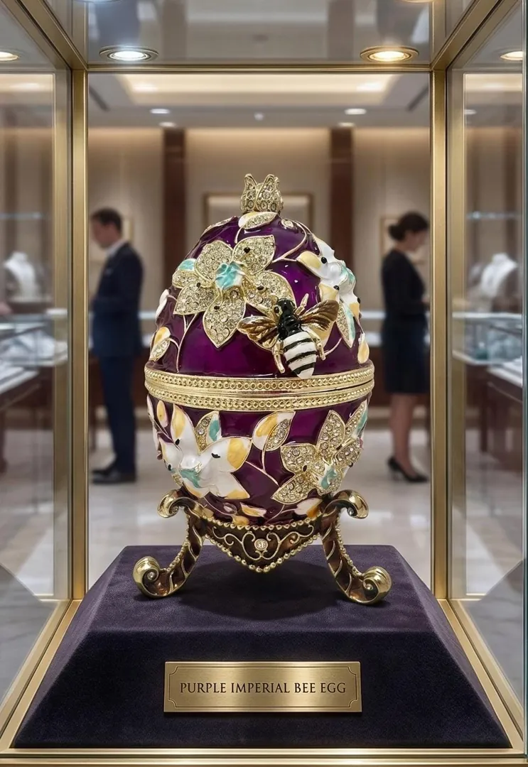 XL Handmade Faberge Egg Style Trinket Box & Fabergé Egg Necklace 18k Gold Vermeil, Amethyst Pomegranate Easter Abundance Gift Mother's Day 7