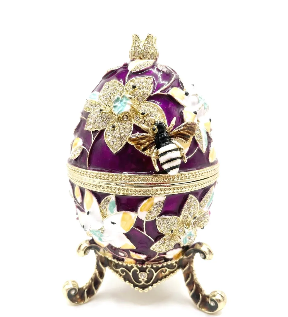 XL Handmade Faberge Egg Style Trinket Box & Fabergé Egg Necklace 18k Gold Vermeil, Amethyst Pomegranate Easter Abundance Gift Mother's Day 7