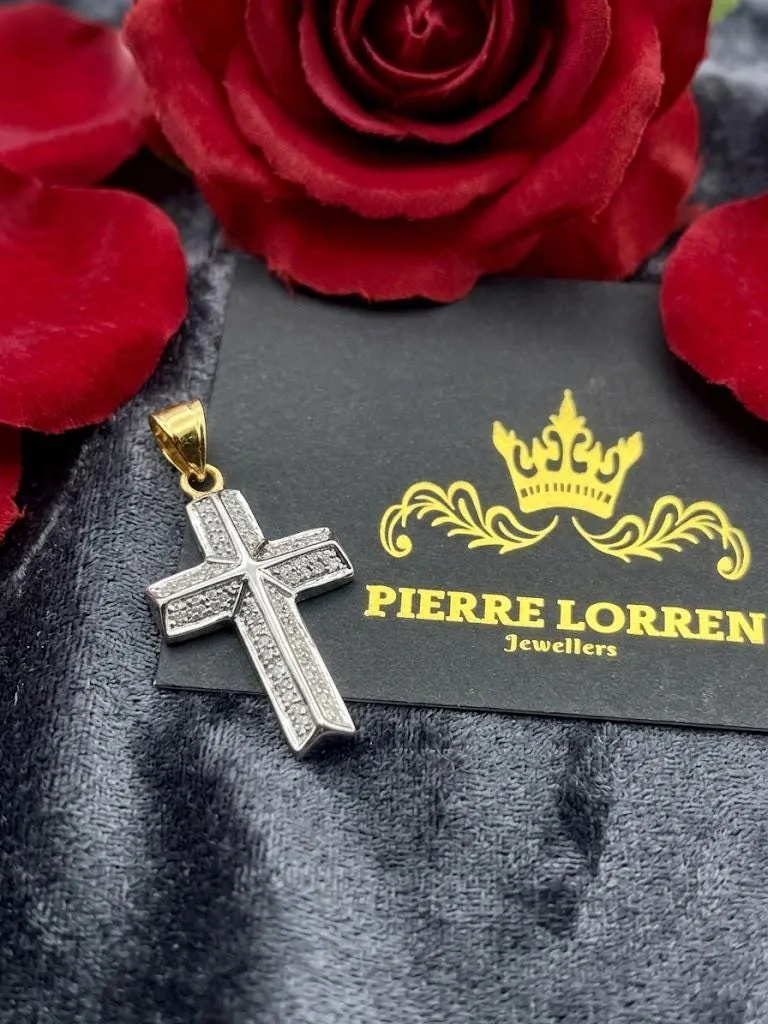 18k Yellow Gold Cross Pendant Natural Diamond Cross Solid 18kt GOLD Cross Necklace Christianity Cross for Christian Graduation Unisex gifts