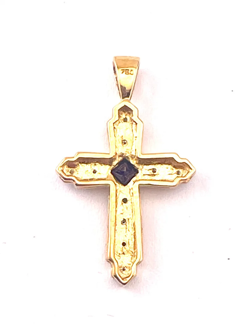 18k Yellow Gold Cross Pendant Natural Diamond Cross Natural Sapphire Cross Solid 18kt GOLD Cross Necklace Christian Cross for Graduation
