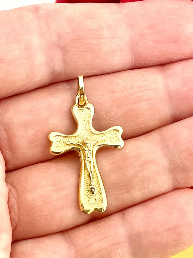 Solid 18k Gold Cross Jesus Cross Pendant Handmade Cross Necklace Christian Mother Gift Crucifix Cross for Dad Unisex 18kt Cross .70