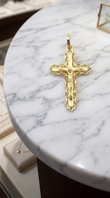 18k Yellow Gold Cross Pendant Solid 18kt GOLD Cross Necklace Christian Mother Gift Crucifix Cross for Woman Cross for Graduation Daughter