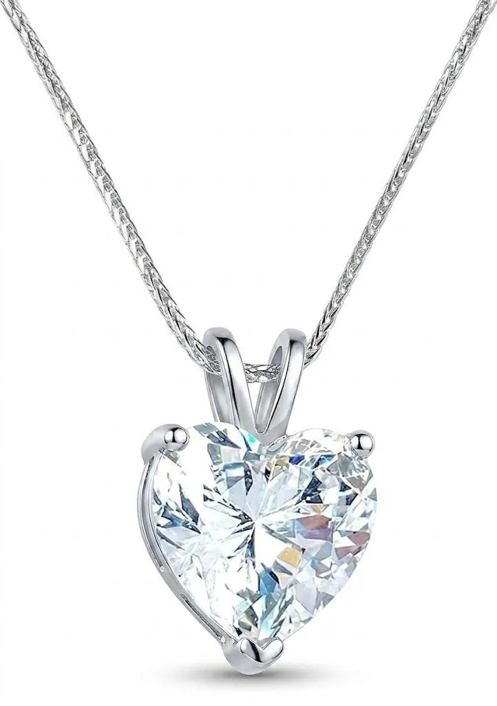 Solid 18k White Gold Heart Drop Diamond Necklace, Solitaire Diamond Necklace, 1.5 Carat.
