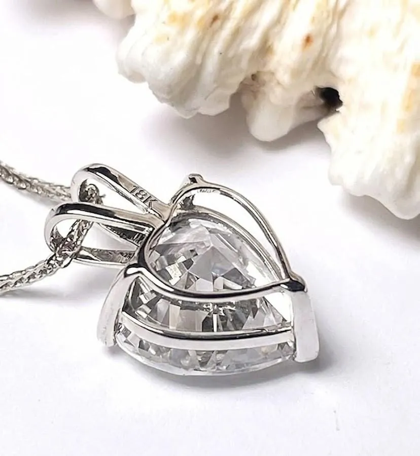 Solid 18k White Gold Heart Drop Diamond Necklace, Solitaire Diamond Necklace, 1.5 Carat.