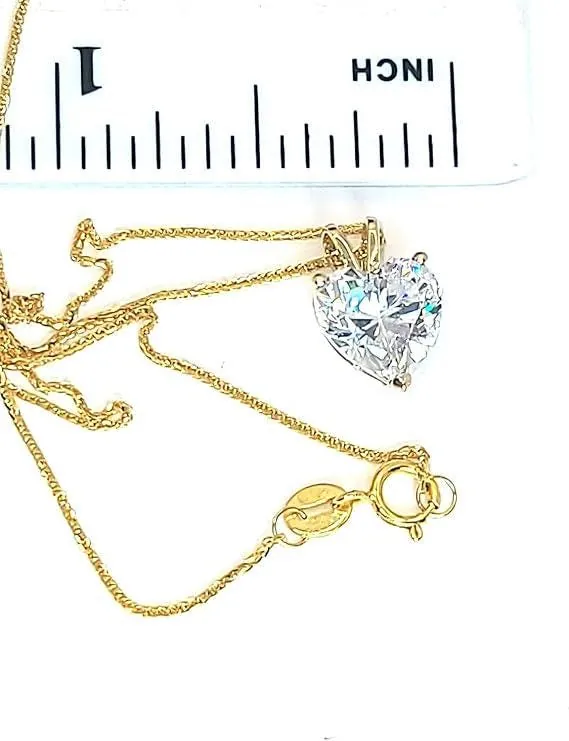 Solid 18k Yellow Gold Heart Drop Diamond Necklace, Solitaire Diamond Necklace, 1.5 Carat.