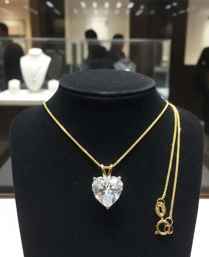 Solid 18k Yellow Gold Heart Diamond Necklace, Solitaire Diamond Necklace, 1.5 Carat