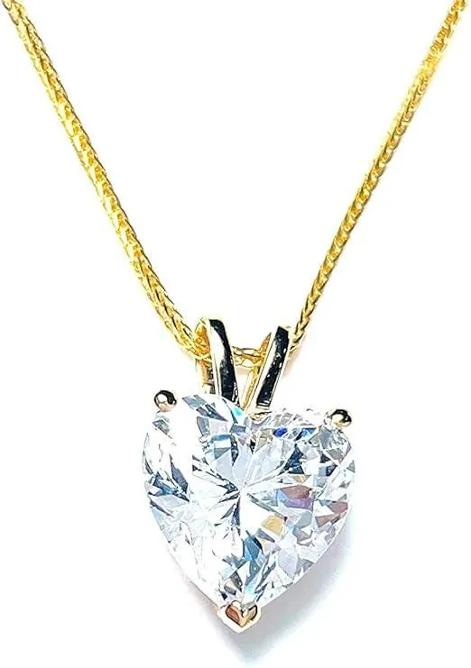 Solid 18k Yellow Gold Heart Diamond Necklace, Solitaire Diamond Necklace, 1.5 Carat