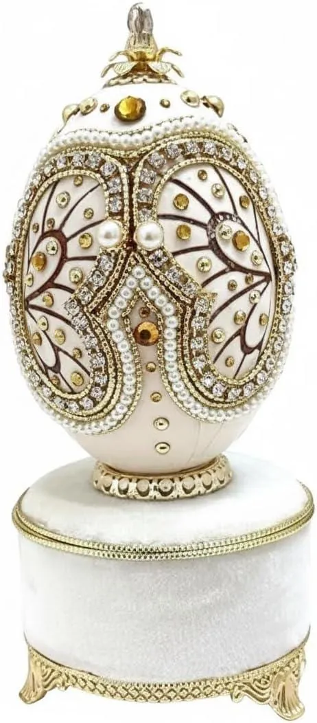 Vintage Butterfly Faberge Egg Jewelry Box & Faberge Necklace Natural Handcarved Egg Pure Gold Swarovski Wedding Day 2004 Anniversary Wife.