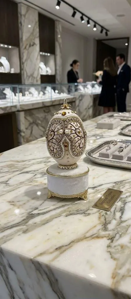 Vintage Butterfly Faberge Egg Jewelry Box & Faberge Necklace Natural Handcarved Egg Pure Gold Swarovski Wedding Day 2004 Anniversary Wife.