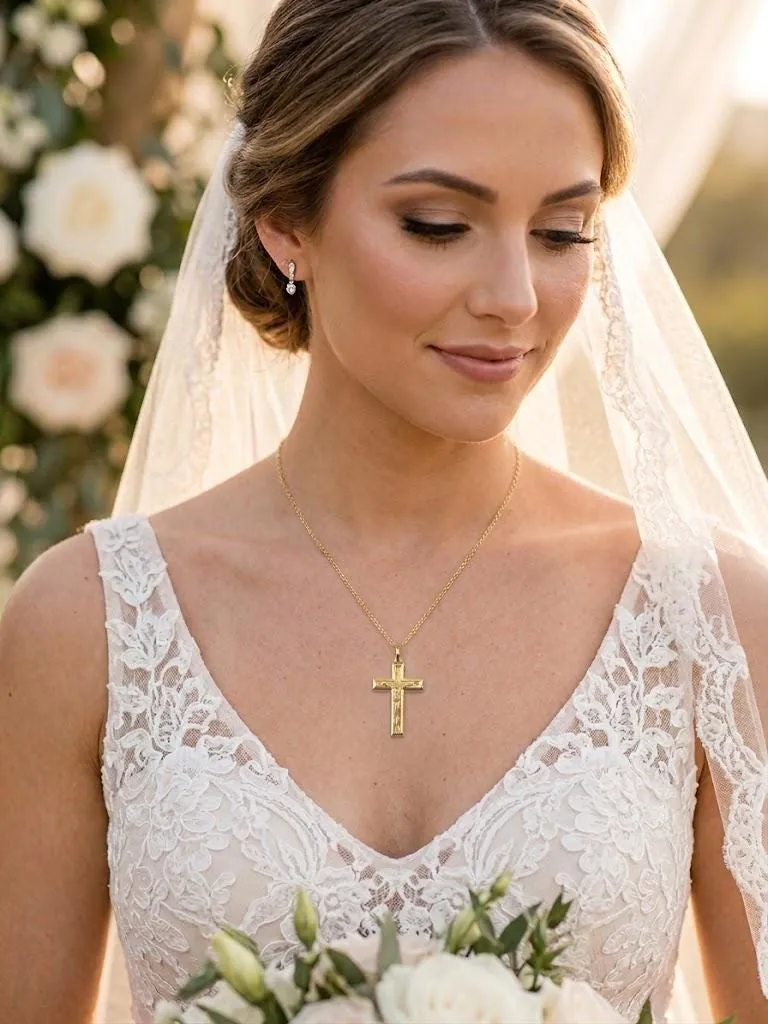 Solid 18k Gold Cross Jesus Cross Pendant Handmade Cross Necklace Christian Mother Gift Crucifix Cross for Dad Unisex 18kt Cross 0.70