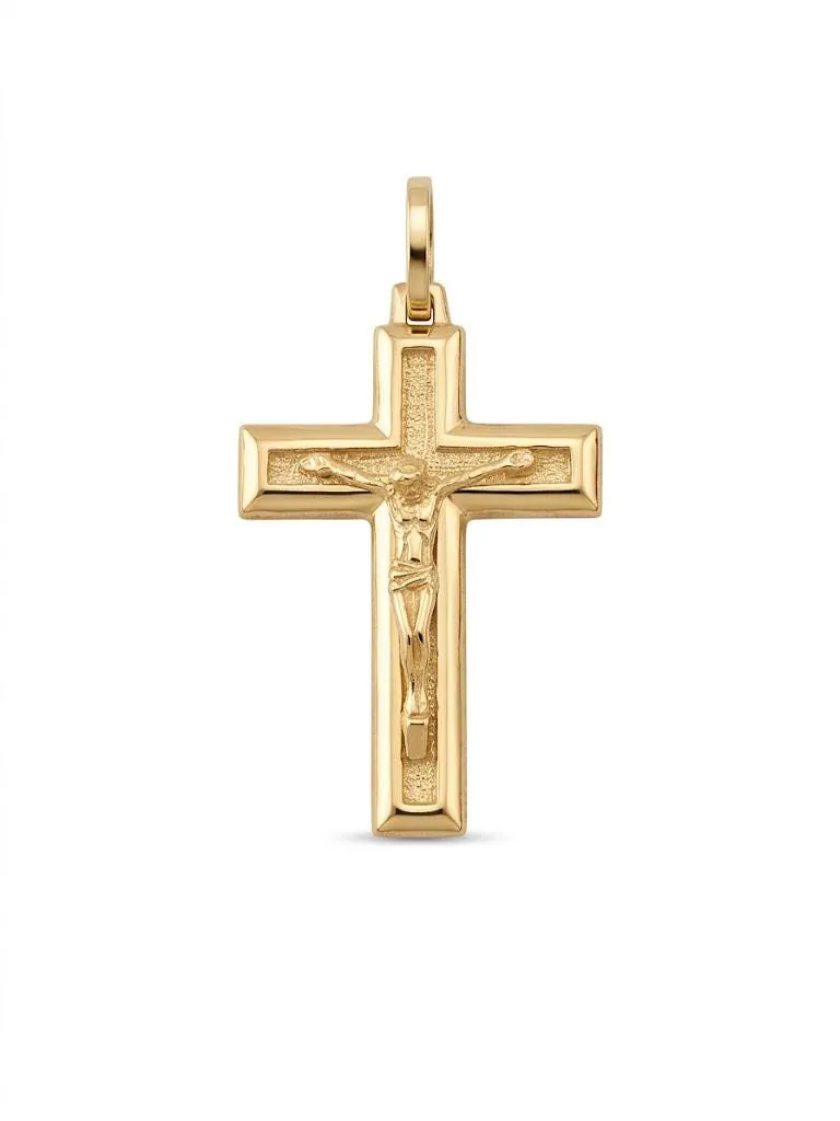 Solid 18k Gold Cross Jesus Cross Pendant Handmade Cross Necklace Christian Mother Gift Crucifix Cross for Dad Unisex 18kt Cross 0.70