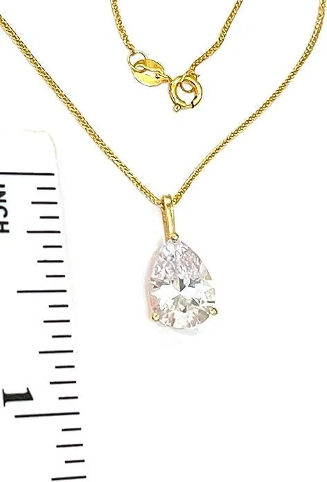 Solid 18k Yellow Gold Pear Diamond Necklace, Solitaire Diamond Necklace, 1.65 Carat.