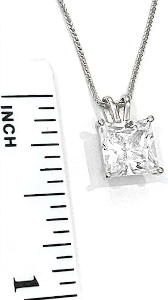 Solid 18k White Gold Square Diamond Necklace, Solitaire Diamond Necklace, 1.5 Carat.