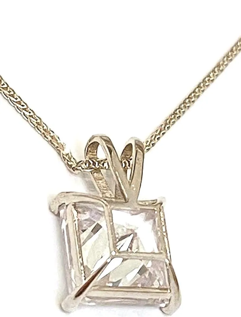 Solid 18k White Gold Square Diamond Necklace, Solitaire Diamond Necklace, 1.5 Carat.