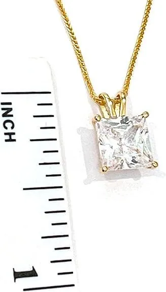 Solid 18k Yellow Gold Square Diamond Necklace, Solitaire Diamond Necklace, 1.5 Carat.