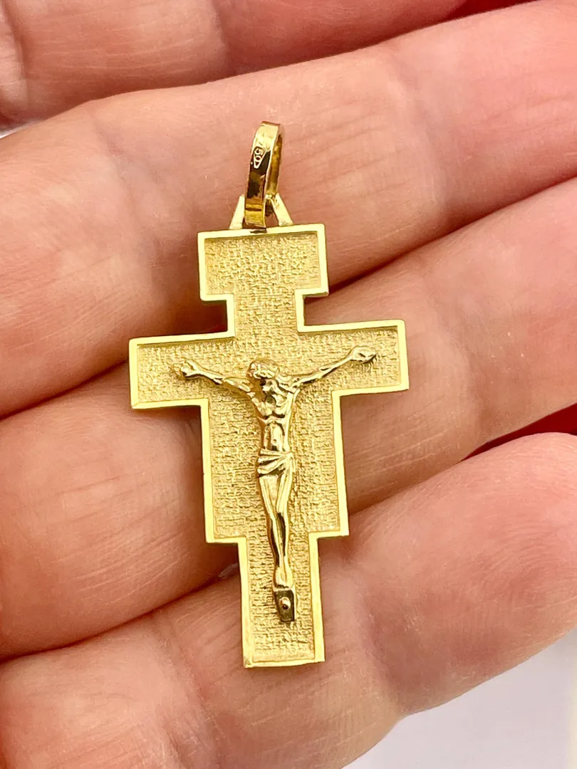 Solid 18k Gold Jesus Cross Pendant, Handmade Cross Necklace, Christian Mother Gift, Crucifix Cross for Mom, Cross for Women, Dimensions: 1.06