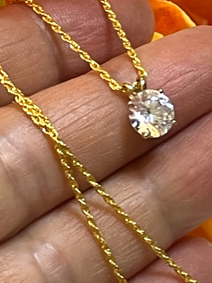 Solid 18k Gold Solitaire Diamond Necklace, 1.5 Carat