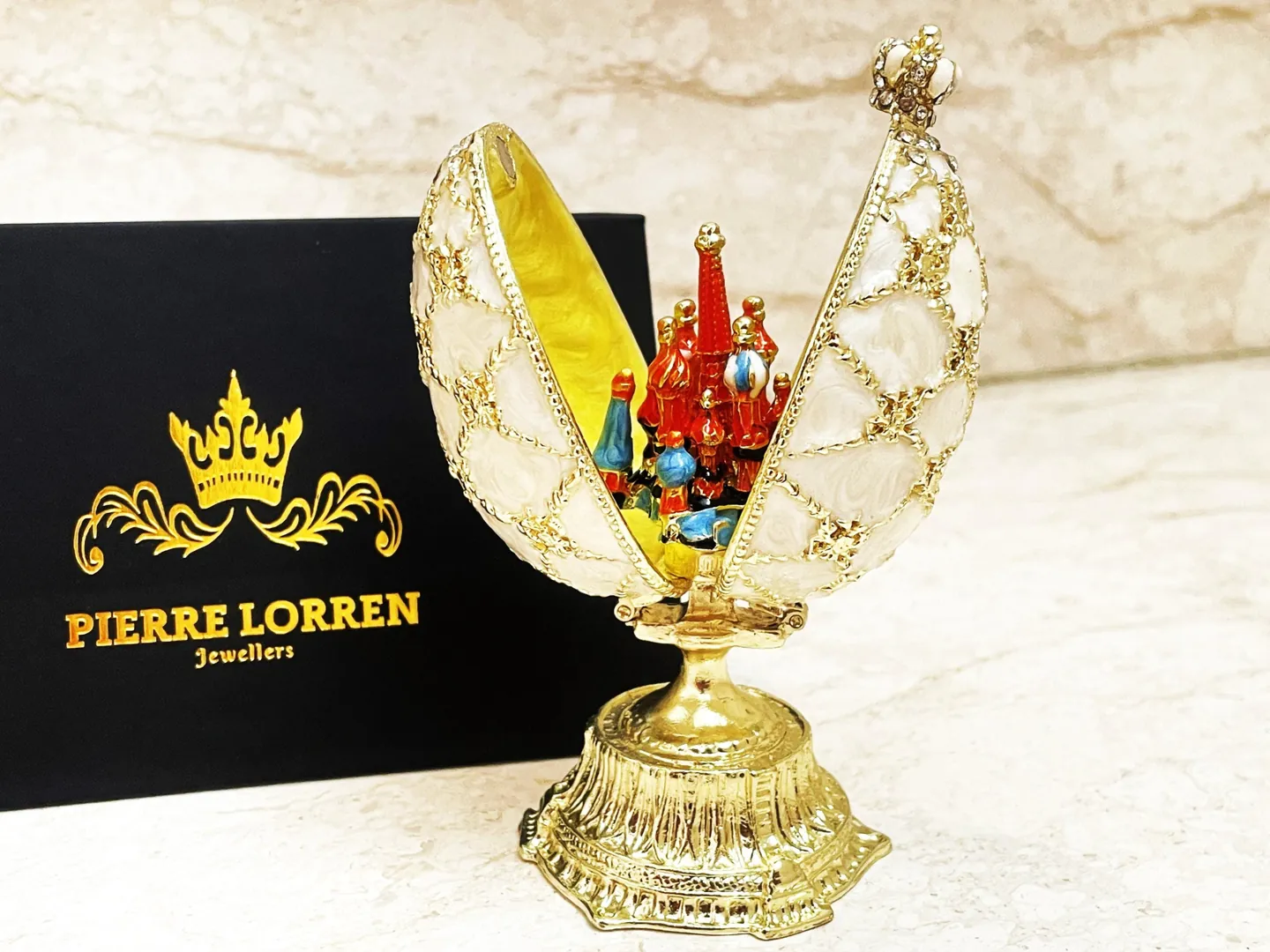 Pierre Lorren Faberge Egg St Petersburg Faberge style egg Home Decor Pure Gold Decor Swarovski Crystal Diamond Handset Birthday Anniversary
