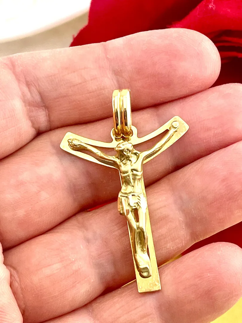 18k Yellow Gold Cross Pendant Solid 18kt Gold Cross Necklace Christian Father Gift Crucifix Cross for Men Cross for Son Graduation Birthday