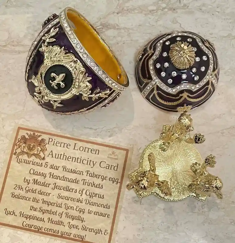 Amethyst Fabrege Egg Jewelry Box + Purple Faberge egg Necklace Pendant, 24kGOLD 200 Swarovski Diamond HANDSET, Mothers Day gift Mom Birthday 