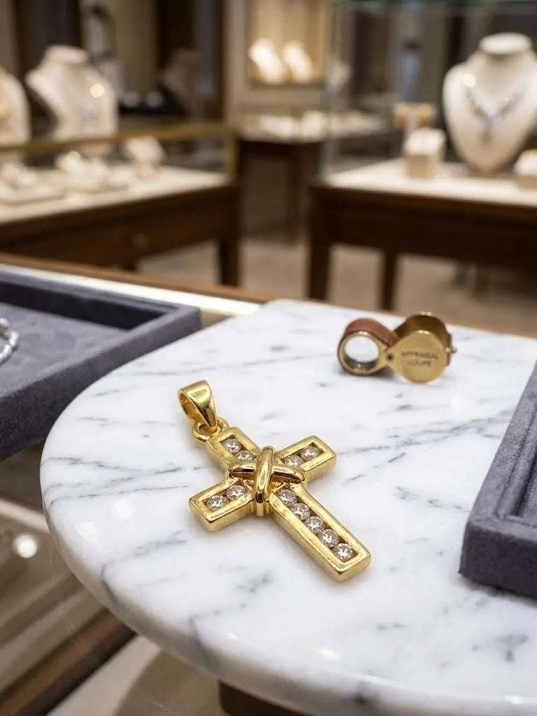 18k Yellow Gold Cross Pendant Solid 18kt GOLD Cross Necklace Christian Mother gift Crucifix Cross for Women Cross for Graduation Daughter