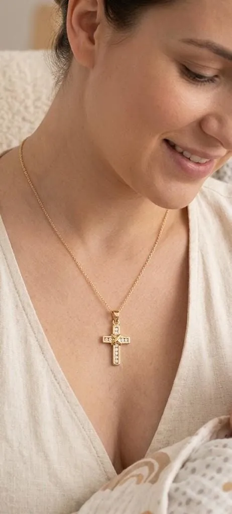 18k Yellow Gold Cross Pendant Solid 18kt GOLD Cross Necklace Christian Mother gift Crucifix Cross for Women Cross for Graduation Daughter