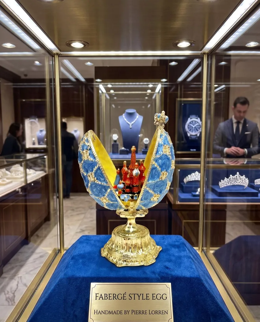 Pierre Lorren Faberge Egg St Petersburg Faberge style egg Home Decor Pure Gold Decor Swarovski Crystal Diamond Handset Birthday Anniversary