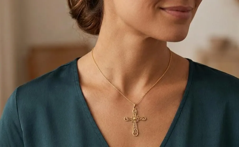 18k Yellow Gold Cross Pendant Solid 18kt GOLD Cross Necklace Christian Mother gift Crucifix Cross for Women Cross for Graduation Daughter