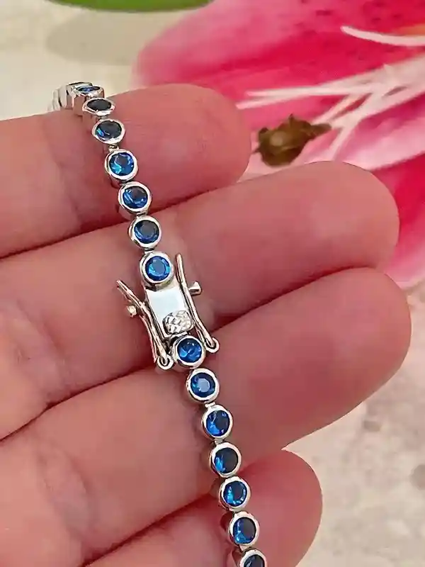 ONE OF a Kind London Blue Topaz Bracelet 925 Sterling Silver Bracelet Blue Topaz Jewelry Line Bracelet for her Birthday Gift 16.00 ct. t.w. 