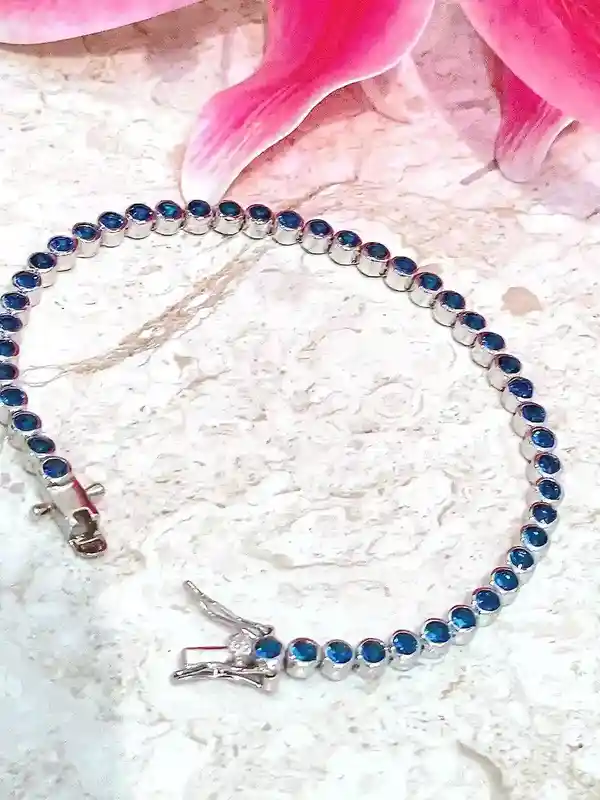ONE OF a Kind London Blue Topaz Bracelet 925 Sterling Silver Bracelet Blue Topaz Jewelry Line Bracelet for her Birthday Gift 16.00 ct. t.w. 