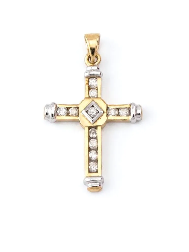 Solid 18k Gold Cross Natural Diamond Cross Pendant Diamond Cross Necklace Christian Mother Gift Crucifix Cross for Mom Cross for Women 1.18