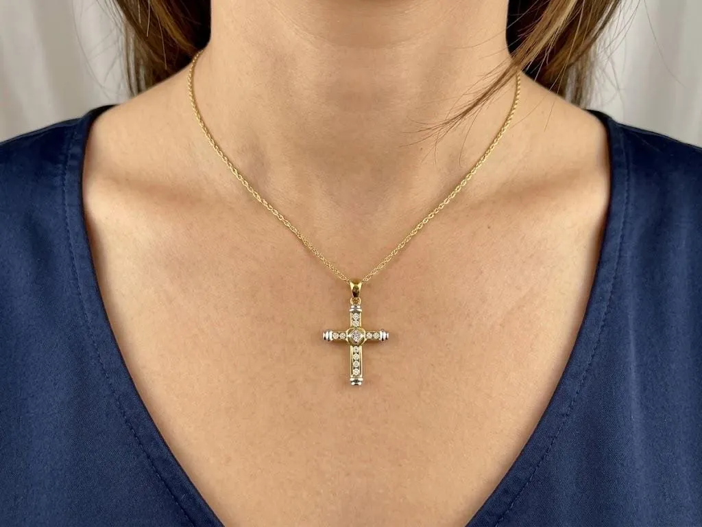 Solid 18k Gold Cross Natural Diamond Cross Pendant Diamond Cross Necklace Christian Mother Gift Crucifix Cross for Mom Cross for Women 1.18