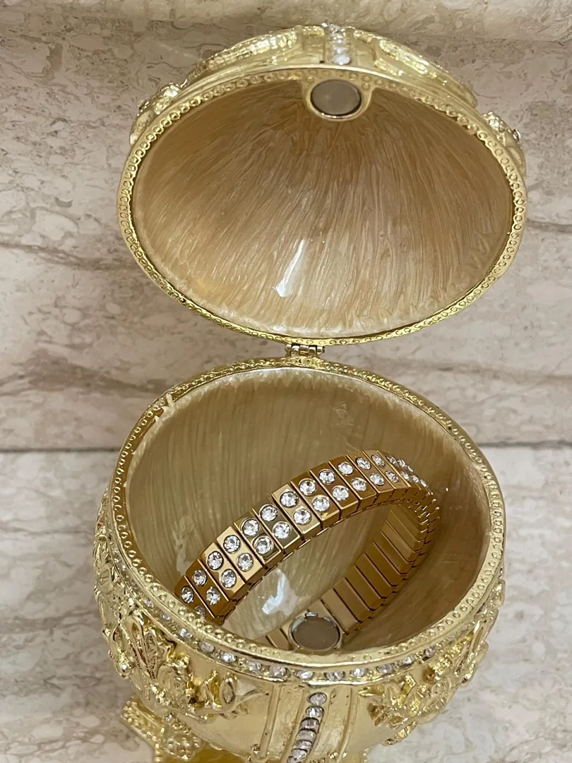 Limited Edition Pure Gold Faberge Egg Jewelry Box Handmade Russian Easter Egg Fabergé Style Egg Trinket Box 24K Gold Swarovski Pierre Lorren